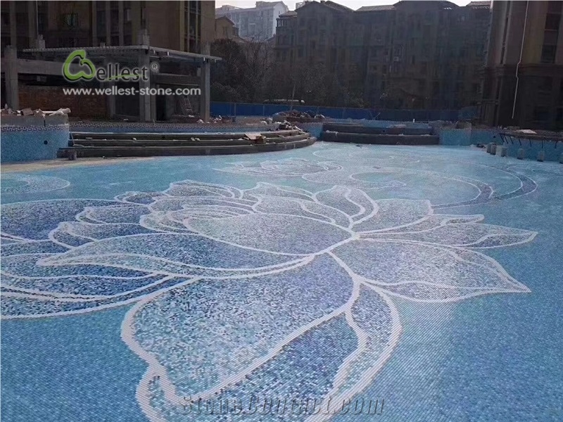 Swimming Pool Blue Glass Mosaic Tiles, Pool Paver