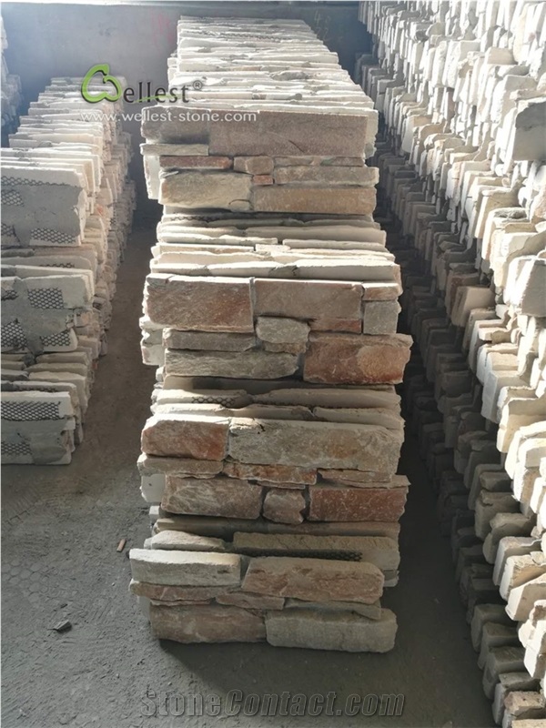 Yellow Wood Slate Cement Back Stacked Ledge Stone