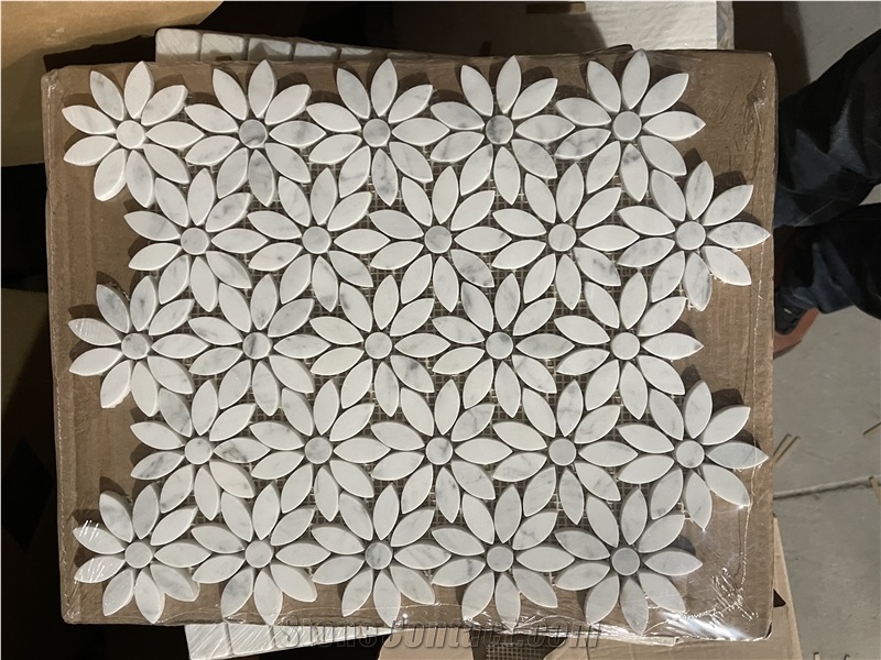 Bianco Carrara White Flowers Mosaic Deisgn Tile