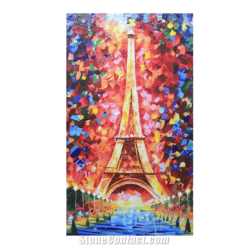 Colorful Eiffel Tower Glass Medallion Mosaic Art
