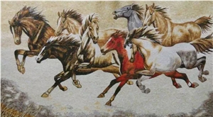 Eight Horses Running in the Grassland Glass Mosaic