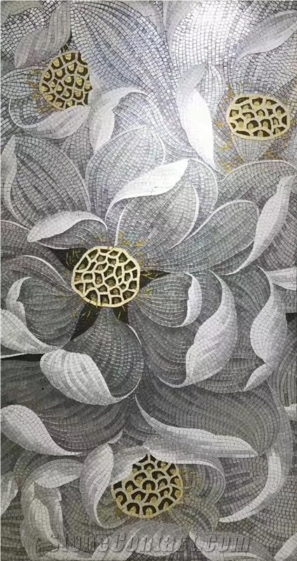 Glass Medallion Lotus Flower Water Lily Glass Art Mosaic Pictures