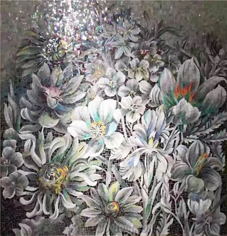 Hundreds Of Flowers Are in Full Bloom Glass Mosaic Art Works