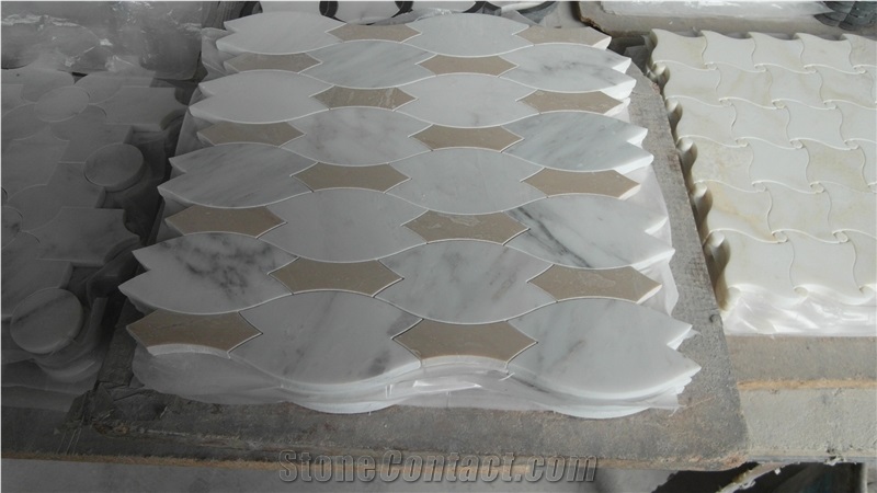 Indus Gold Carrara White Waterjet Marble Mosaics