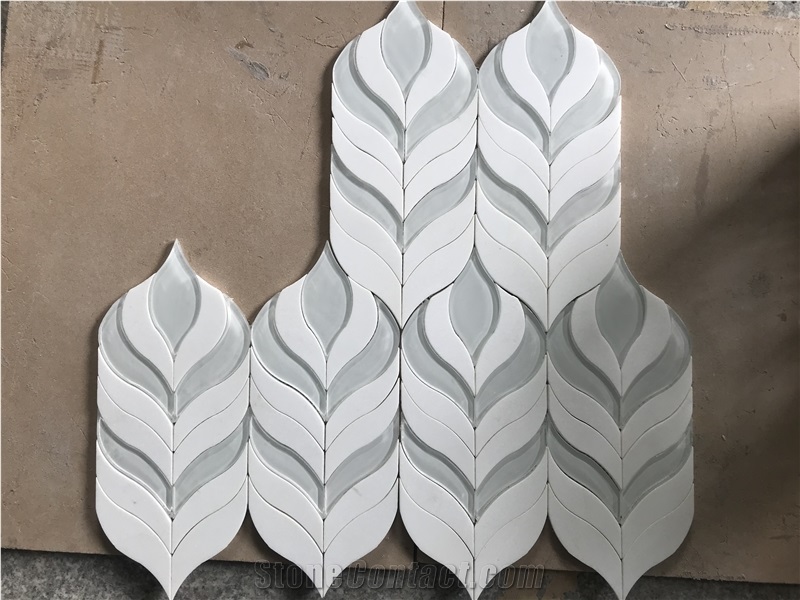 Italy Bianco Carrara Mixed Glass Waterjet Tile
