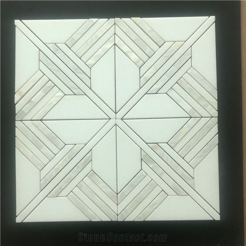 Seashell Thassos White Marble Mosaic Slabs Tiles