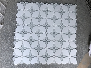 Thassos Mixed Glass Waterjet Marble Tile