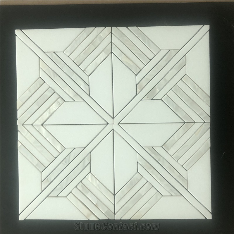 Thassos Shells Waterjet Marble Tile Mosaic Pattern