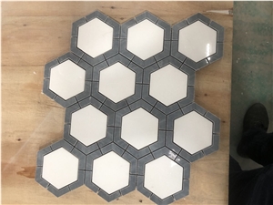 Thassos Taly Grey Hexagon Waterjet Marble Tile