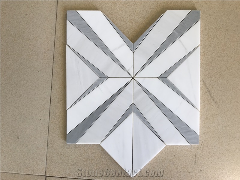 Thassos White China Grey Waterjet Tile