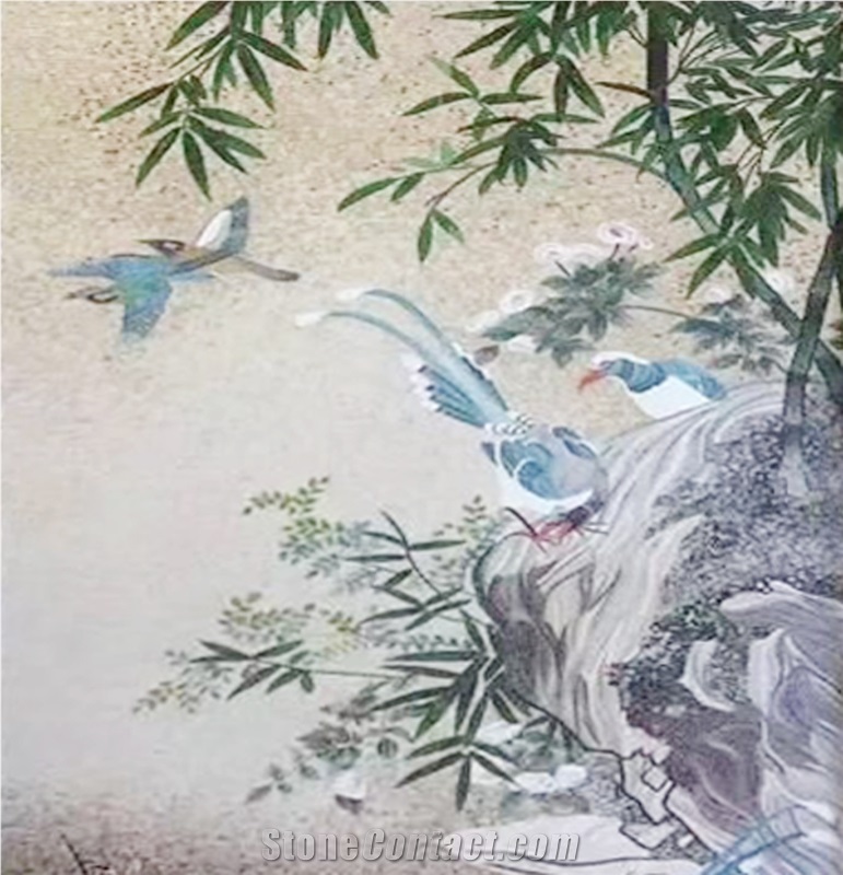 The Bird Harbinger Bamboo Leaf Glass Medallion Art