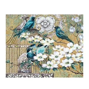 Two Couple Birds with Birdcages on Flowers Glass Mosaic Art