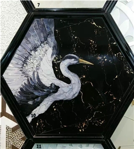 White and Black Egret Glass Mosaic Medallion