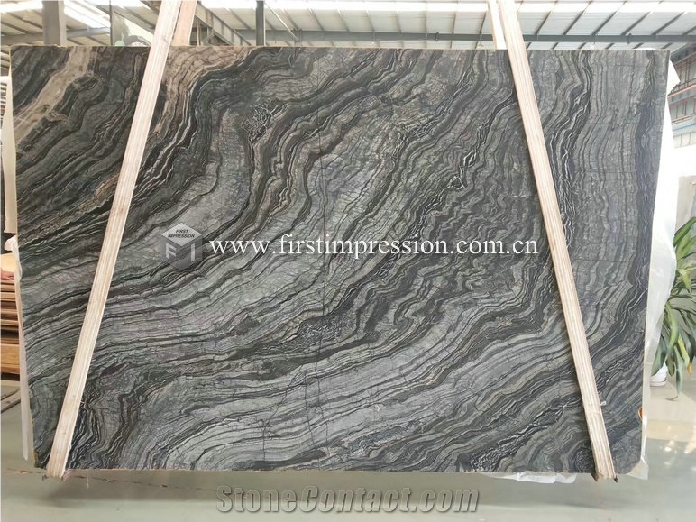 China Popular Silver Waves Black Marble Slabs