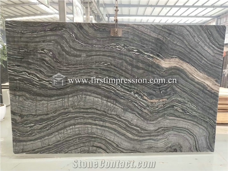 China Silver Waves Black ,Wooden Antique Marble