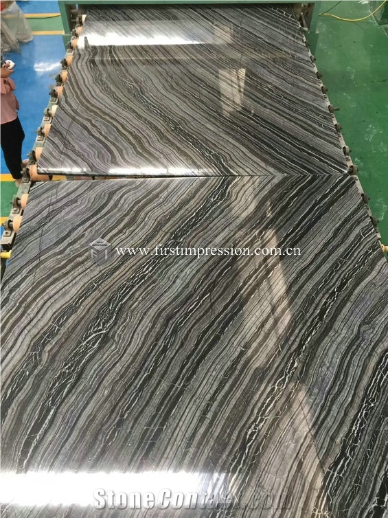 Chinese Hot Sale Silver Waves Black Marble Slabs