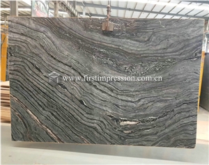 New Polished China Silver Waves Black Marble Slabs