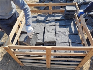China Black Basalt Cobble Stone Cube Natural Split