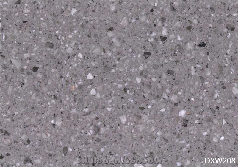 Grey Terrazzo Tile with White Quartz Chips Floor