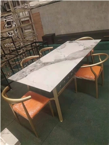 White Marble Look Porcelain Panel Coffee/Dinner Metal Legs Table