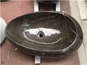 Brwon Marble Irregular Wash Basins Outdoor Sinks