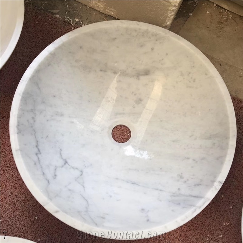Carrara White Marble Hotel Bathroom Wash Sinks