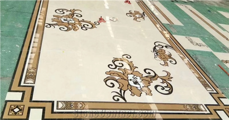 Drawing Room Square Waterjet Medallion Stone Tiles