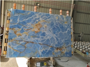 Golden Blue Onyx Painting Azul Jade Slab Wall Tile