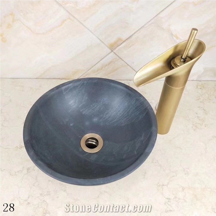 Honed Granite Wash Sinks Black Outdoor Stone Bowls