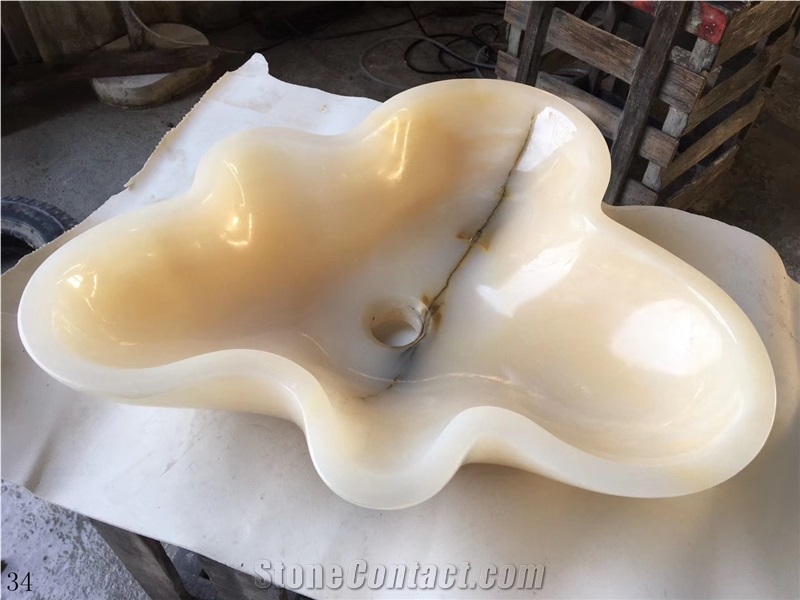 White Jade Onyx Plum Style Polished Basin