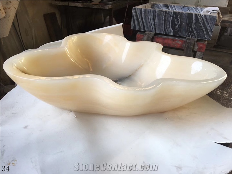 White Jade Onyx Plum Style Polished Basin