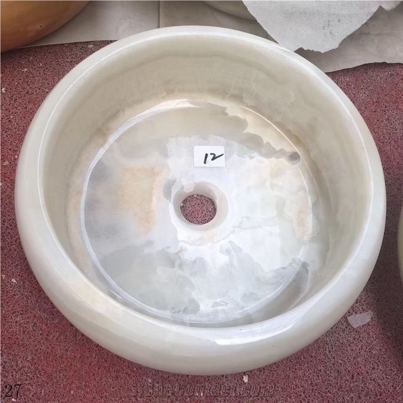 White Onyx Single Balcony Wash Basin Stone Sink