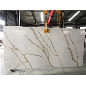 Gold Calacatta White Quartz For Kichen Countertop