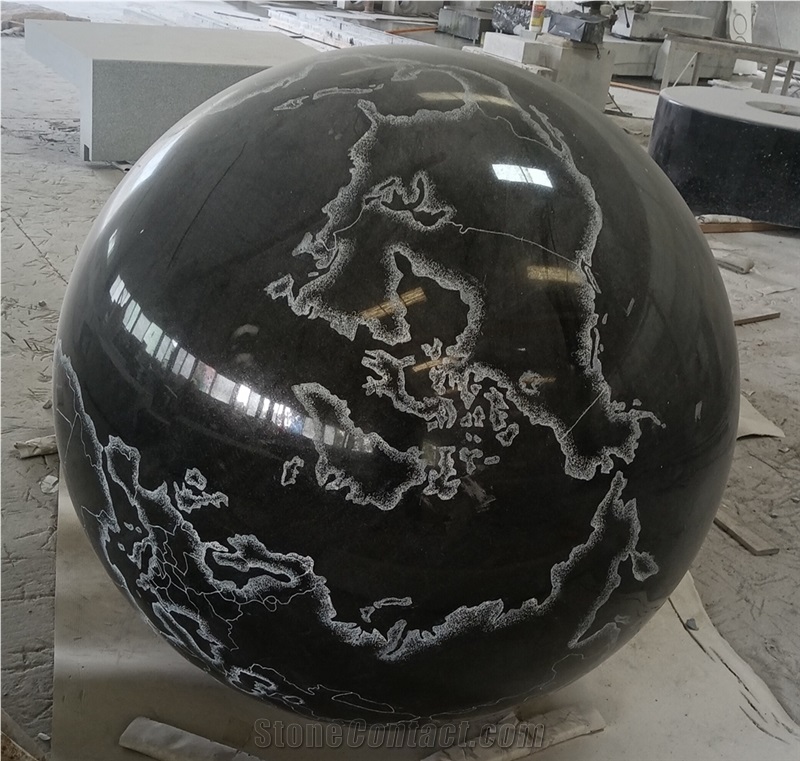 Absolute Black Granite Stone Floating Map Ball, Floating Ball Fountain