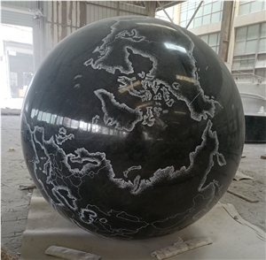 Absolute Black Granite Stone Floating Map Ball, Floating Ball Fountain