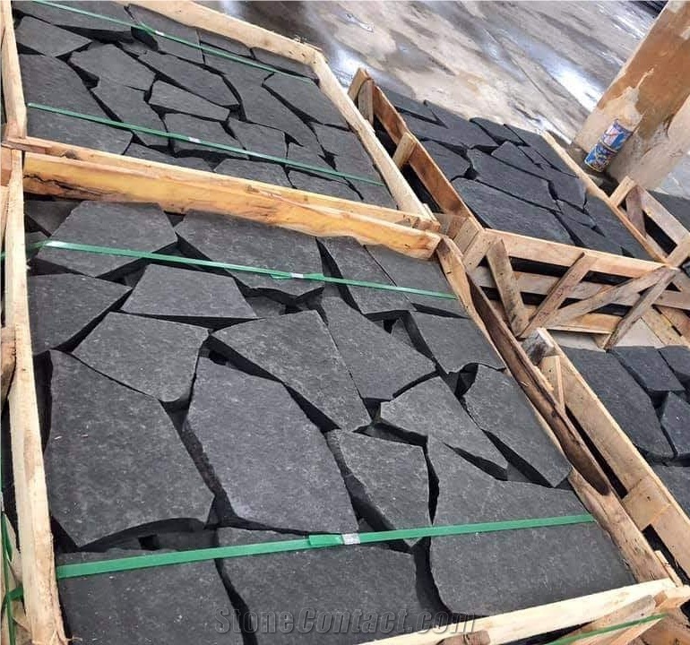 Qualified Grey Pentagon Basalt Floor Installation Random Flagstones