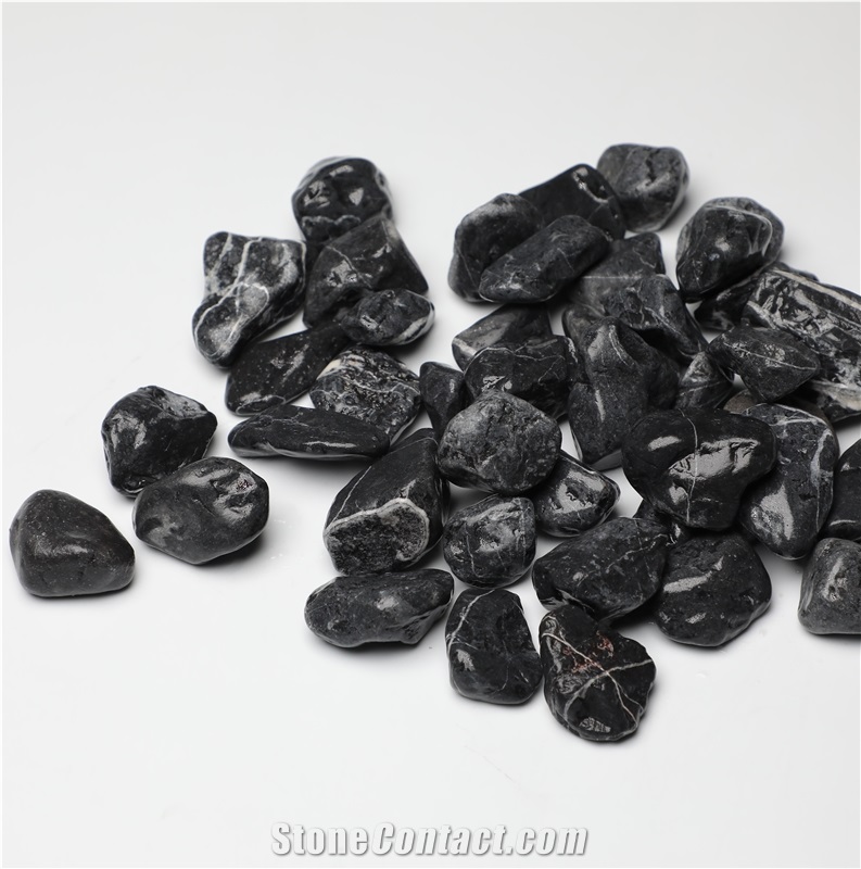 Round Rocks Black Marble Pebble Stone for Decor