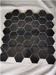 Black Nero Marquina Black Mosaic Tiles Pattern