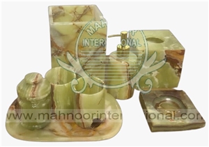 Natural Stone Bathroom Accessories, Bath Canister, Onyx Bath Dispenser and Toothbrush Holders