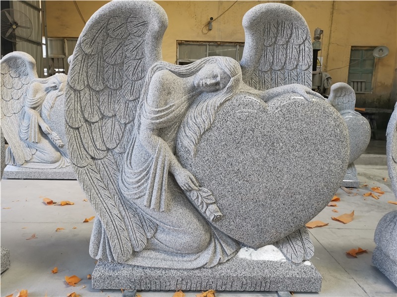 Light Grey Granite Angel Monuments Heart Tombstone