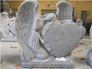 Light Grey Granite Angel Monuments Heart Tombstone