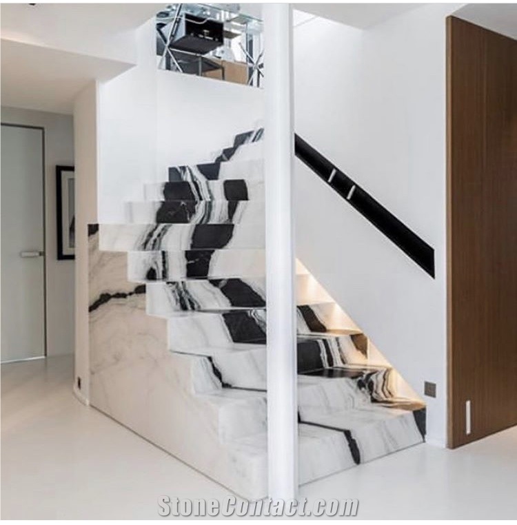 Panda White Marble Design Stairs Tread Floors