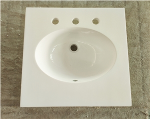 White Cultured Marble Stone Vanity Integral Sinks