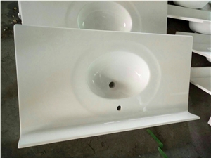 White Cultured Marble Stone Vanity Integral Sinks