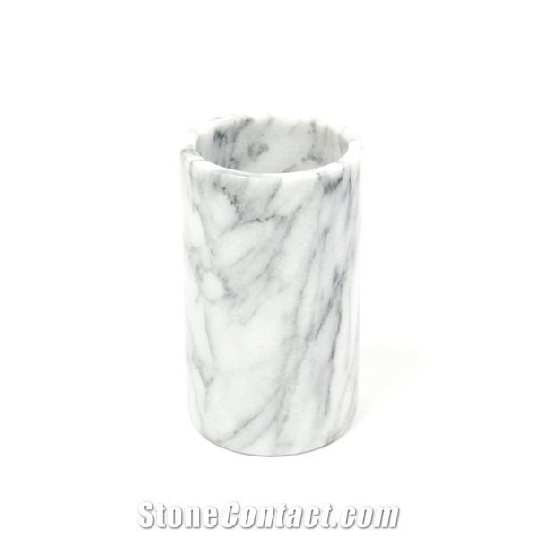 Cylinder Marble Vase Wine Cooler, Statuario