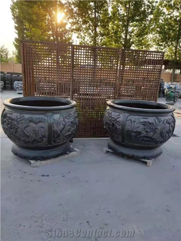 Black Granite Carving Flower Pots Exterior Planter