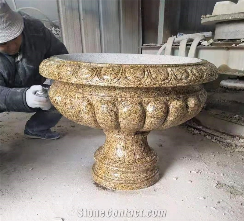 Black Granite Carving Flower Pots Exterior Planter from China