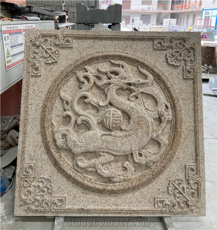 Gold Granite Wall Stone Relief Carving Paving