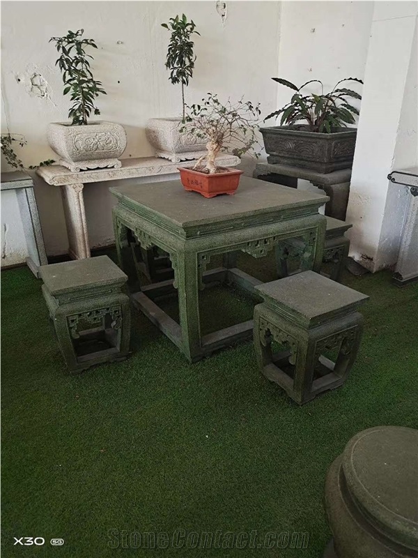 Pure White Marble Garden Stone Carving Table Set