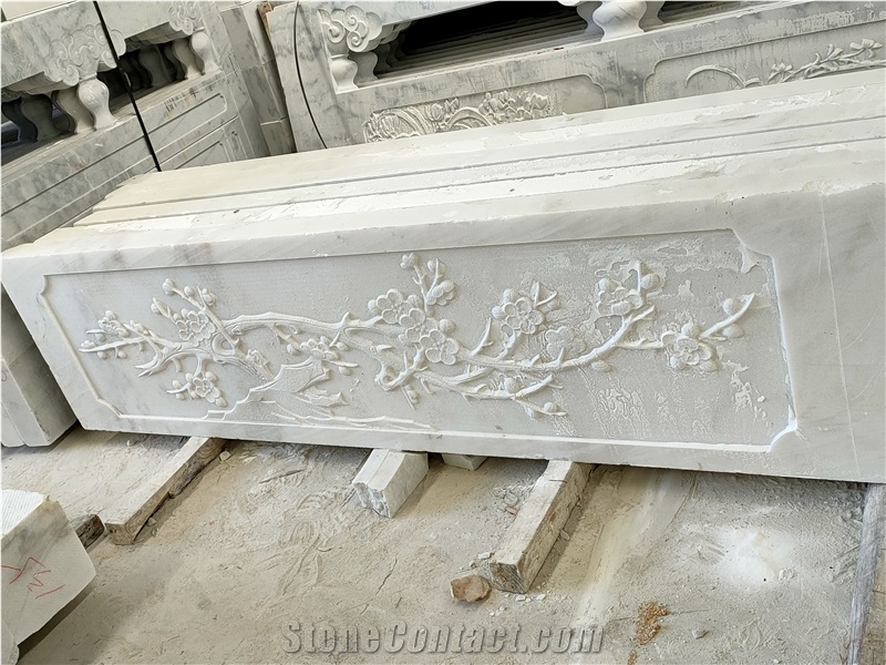 White Marble Fence Barrier Carved Terrace Handrail